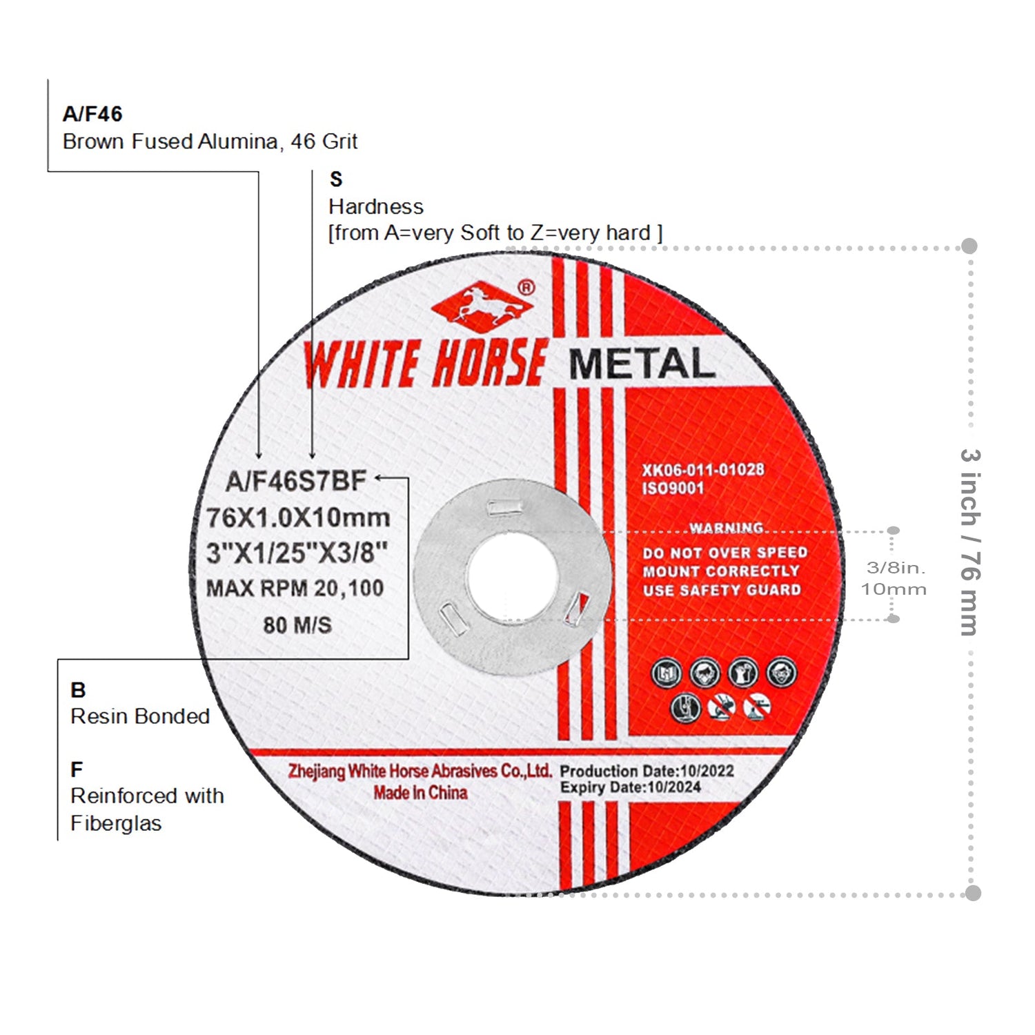 Ultra Thin Cut Off Wheel 3'' x .04'' x 3/8'' for Metal and Stainless Steel Cutting, Type 1, Angle Grinder Uses (12 PCS)