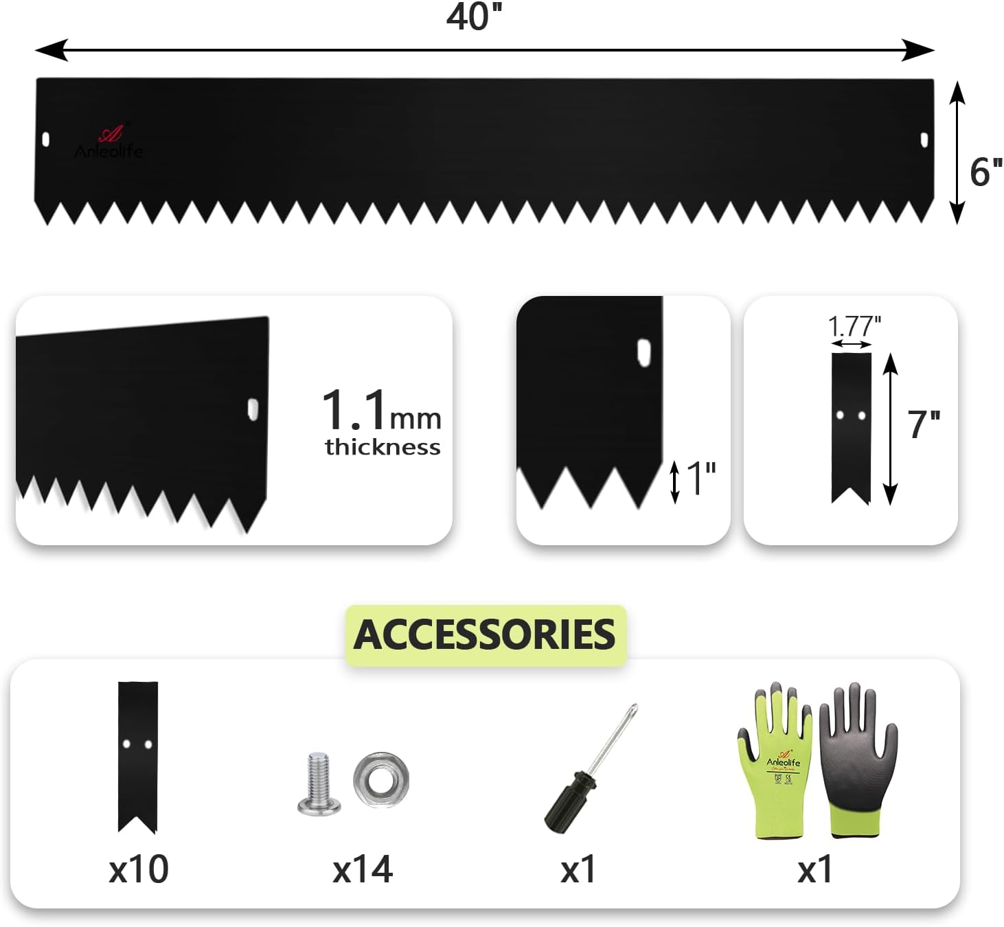 6" x 40" Galvanized Steel Garden Edging, 6-Pack (20FT Total), Powder coating, Gloves & Stakes - Black