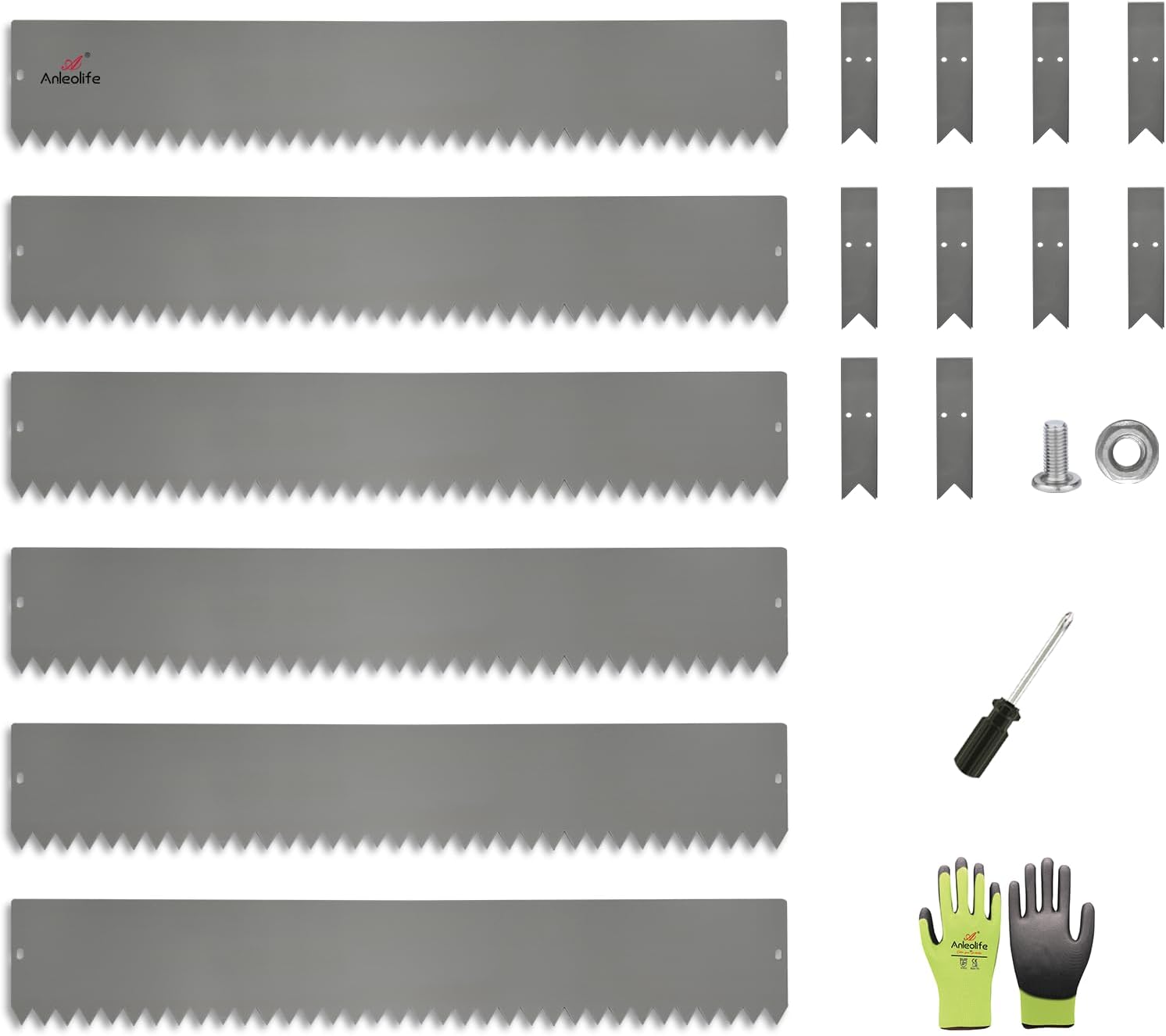 6" x 40" Galvanized Steel Garden Edging, 6-Pack (20FT Total), Powder Coating, Gloves & Stakes - Grey