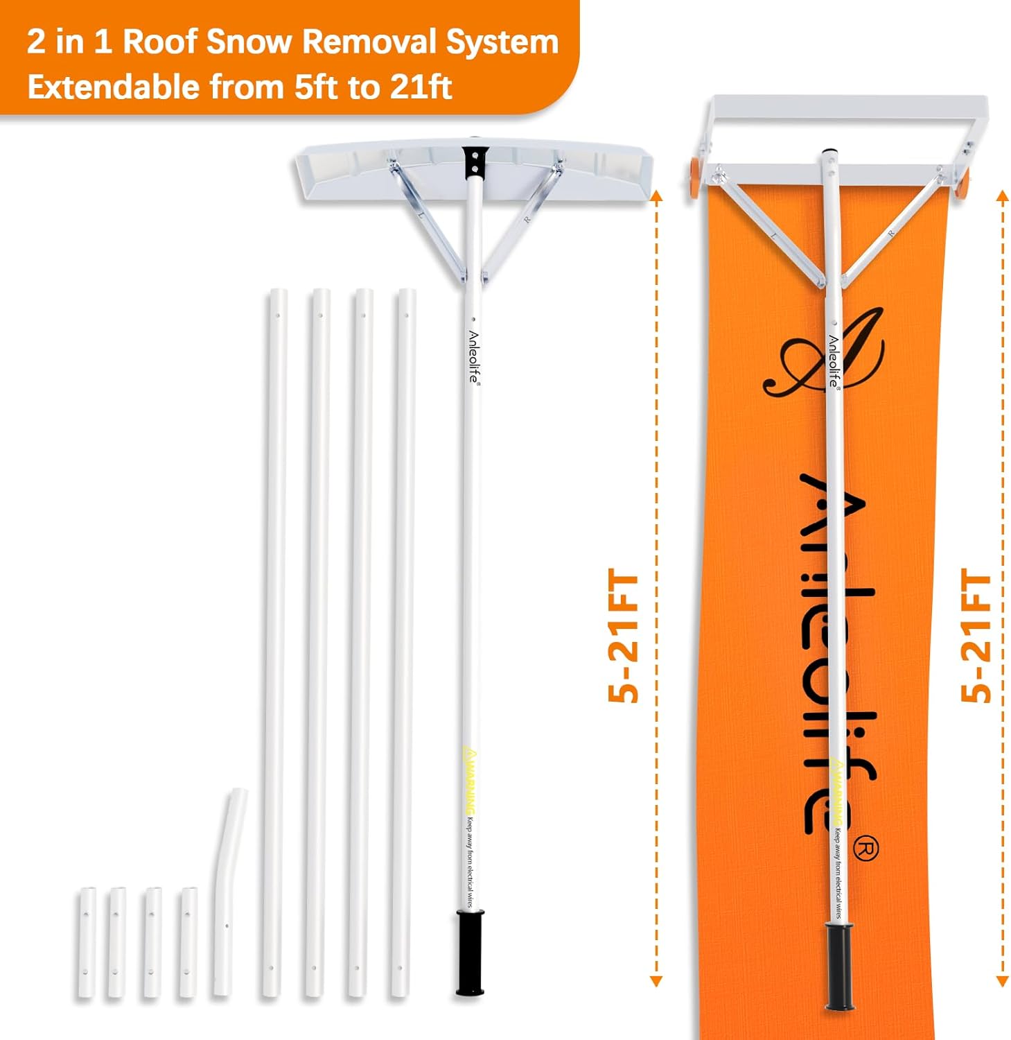 2in1 Roof Rake Snow Removal System  Combo Pack,Telescopic Heavy Duty Snow Shovel