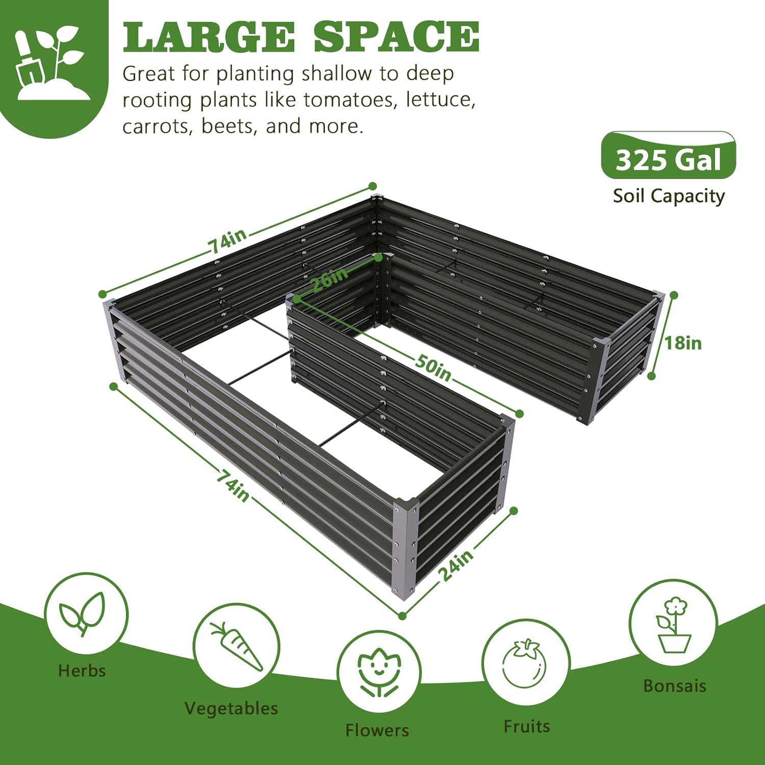 6x6x1.5ft Grey U-Shaped Galvanized Raised Garden Beds, Anti-Rust & Easy-Setup