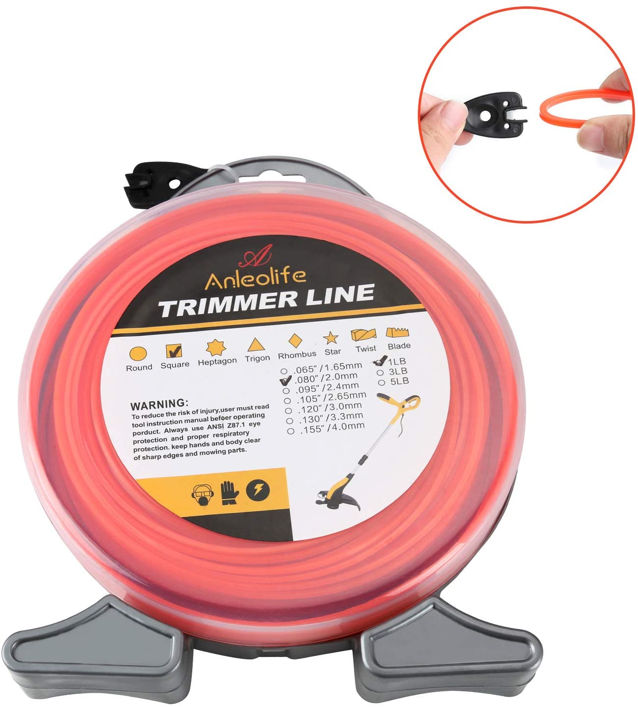 Anleolife Basic Square Trimmer Line .080" x 557ft,  1lb