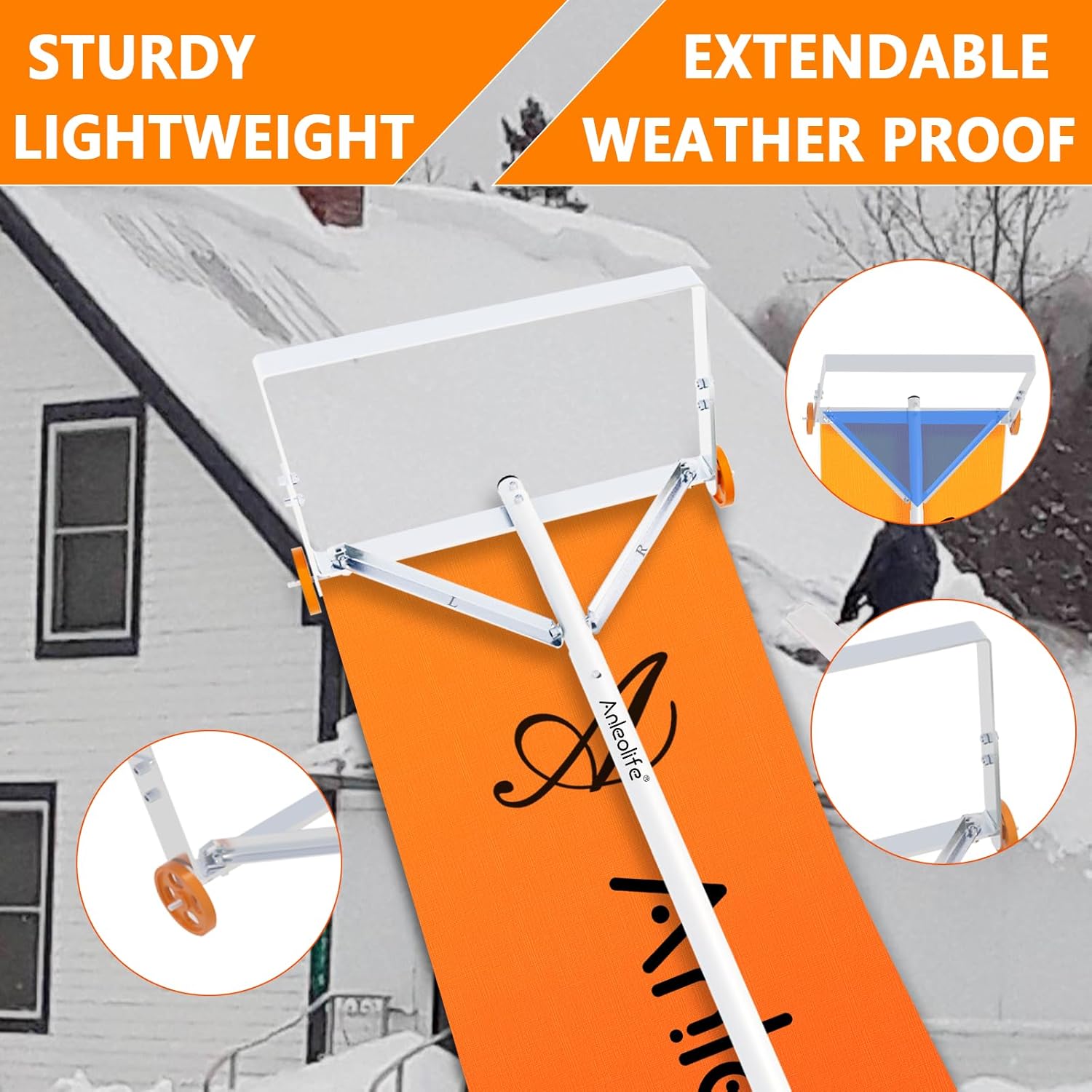 21ft Adjustable Telescoping Roof Rake Snow Removal Tool ,with 25" Blade & Slide Cloth,Roll Wheels, Anti-Slip Handle