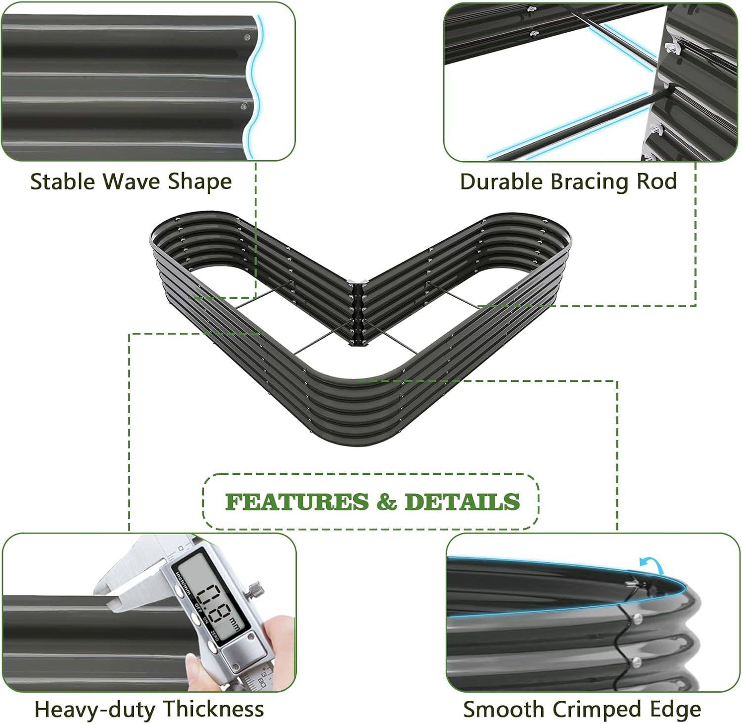 81x81x18in Grey Heart-Shaped  Large Galvanized Raised Garden Beds,Anti-Rust & Easy-Setup