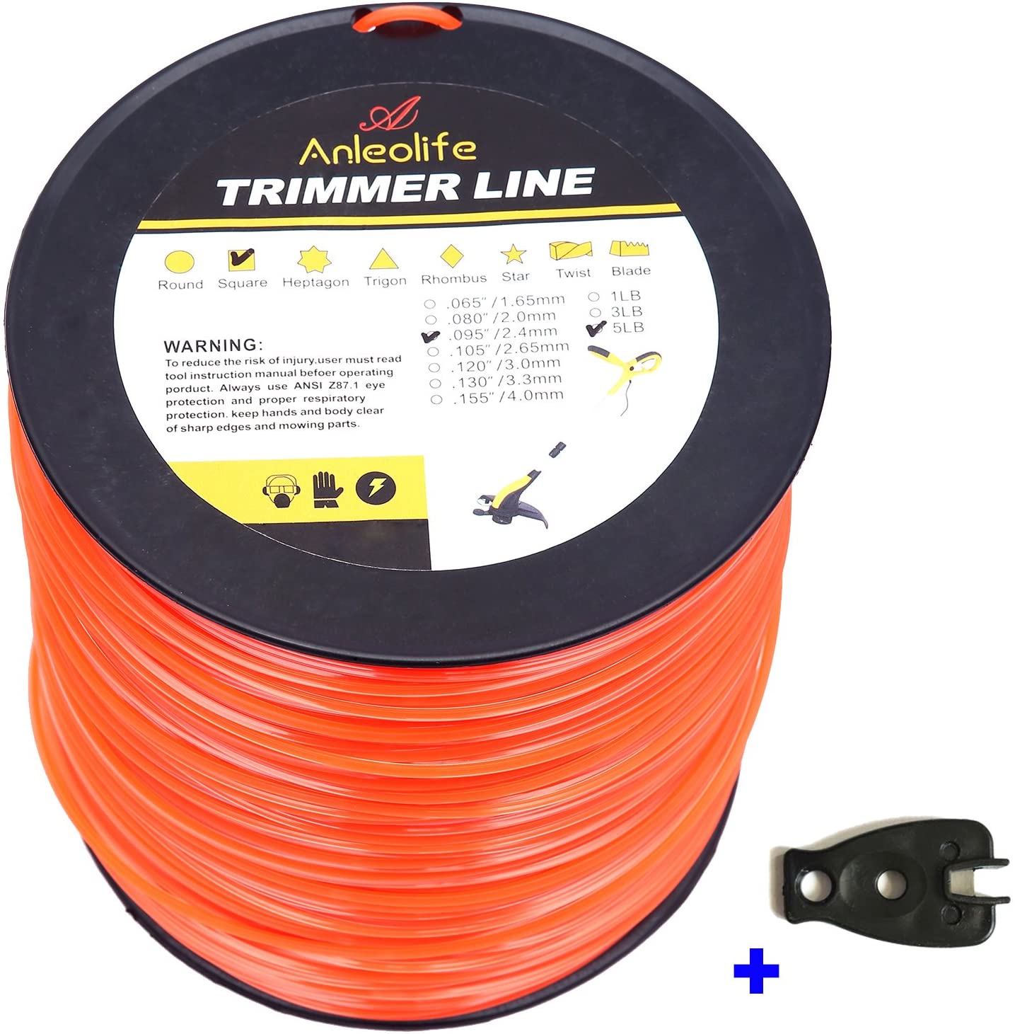 Anleolife Commercial Square Trimmer Line .130'' x 420ft, 3lb Orange