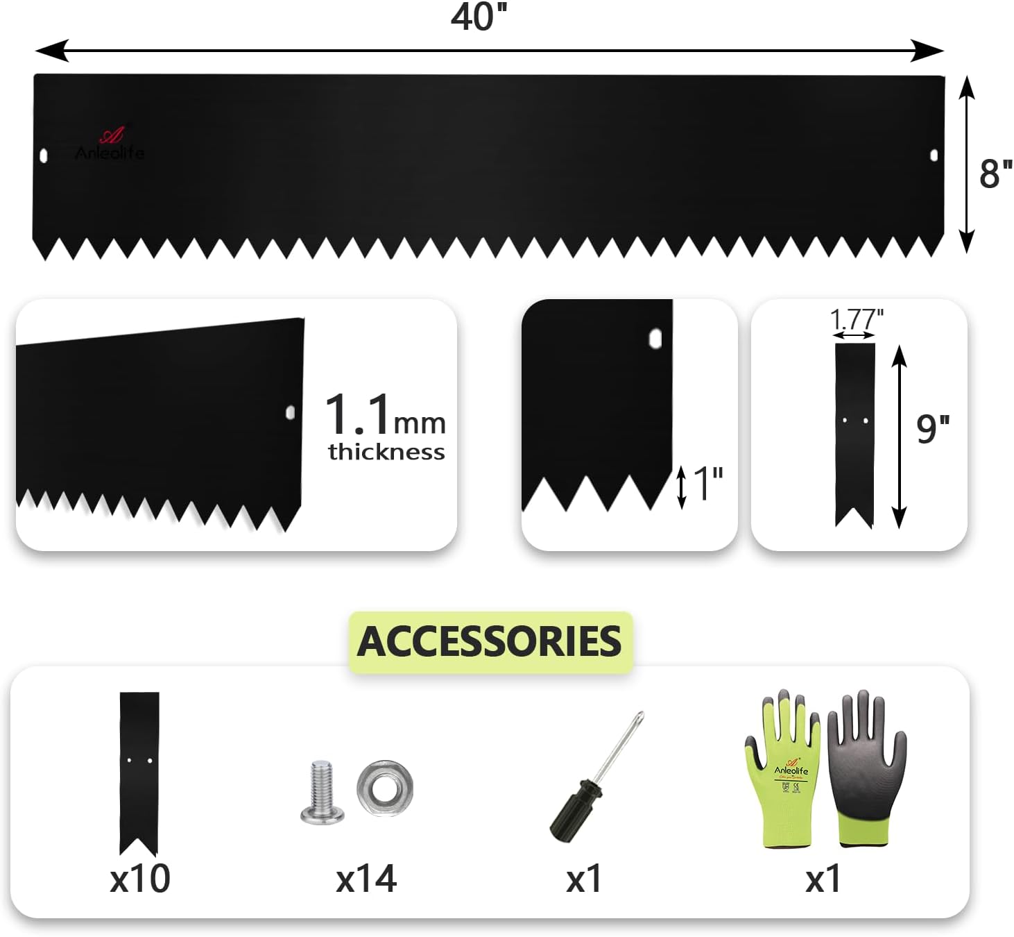 8" x 40" Galvanized Steel Garden Edging, 6-Pack (20FT Total), Powder Coating  Lawn Border - Black