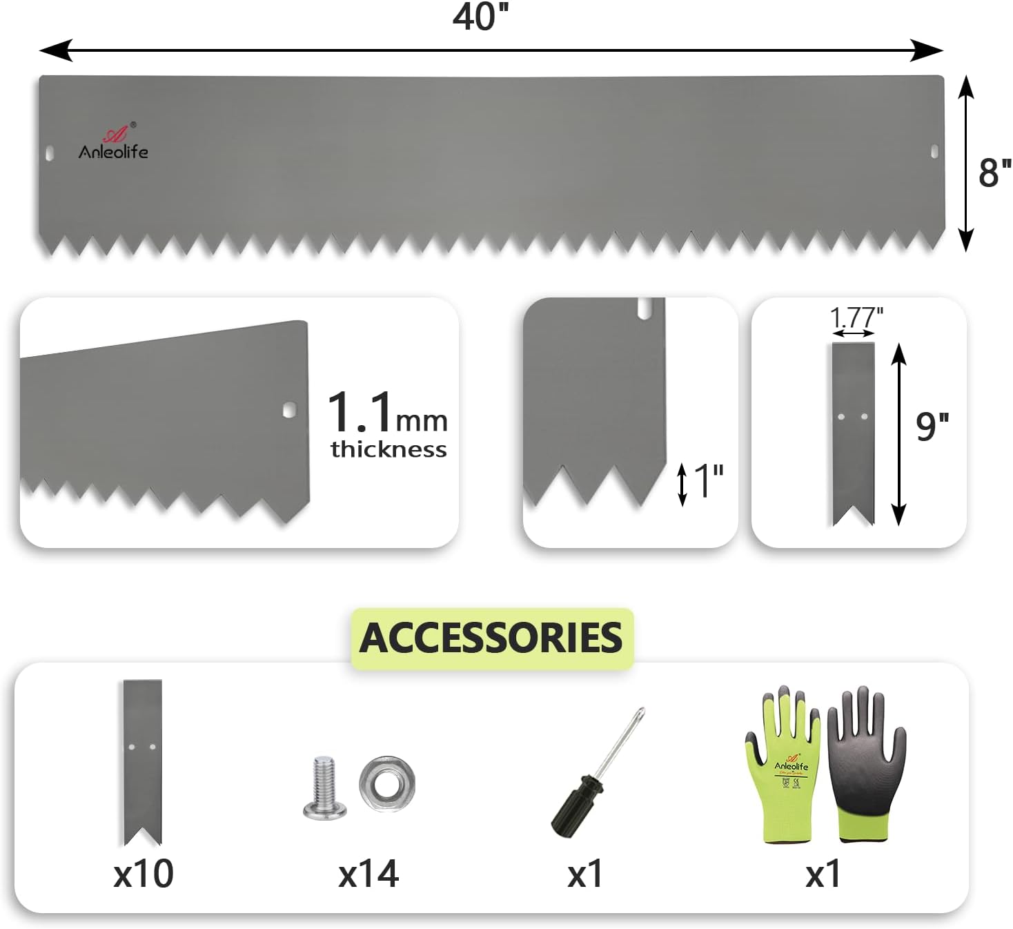 8" x 40" Galvanized Steel Garden Edging, 6-Pack (20FT Total), Powder Coating  Lawn Border - Grey