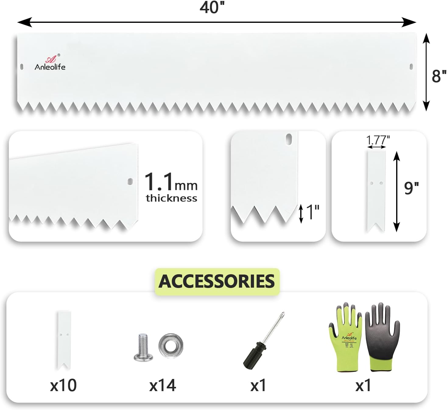 8" x 40" Galvanized Steel Garden Edging, 6-Pack (20FT Total), Powder Coating  Lawn Border - White