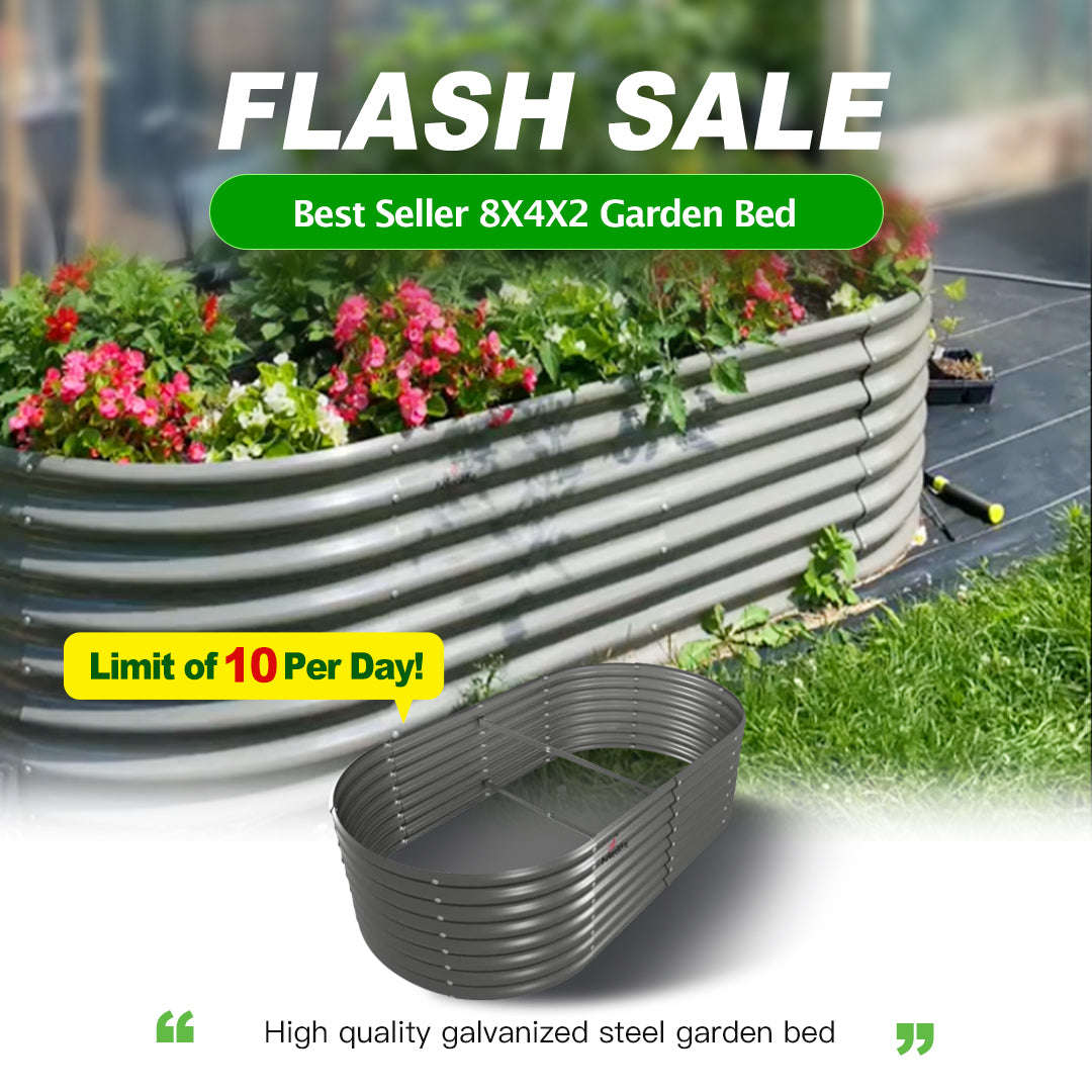 8x4x2ft Grey Oval Galvanized Modular Metal Raised Garden Bed