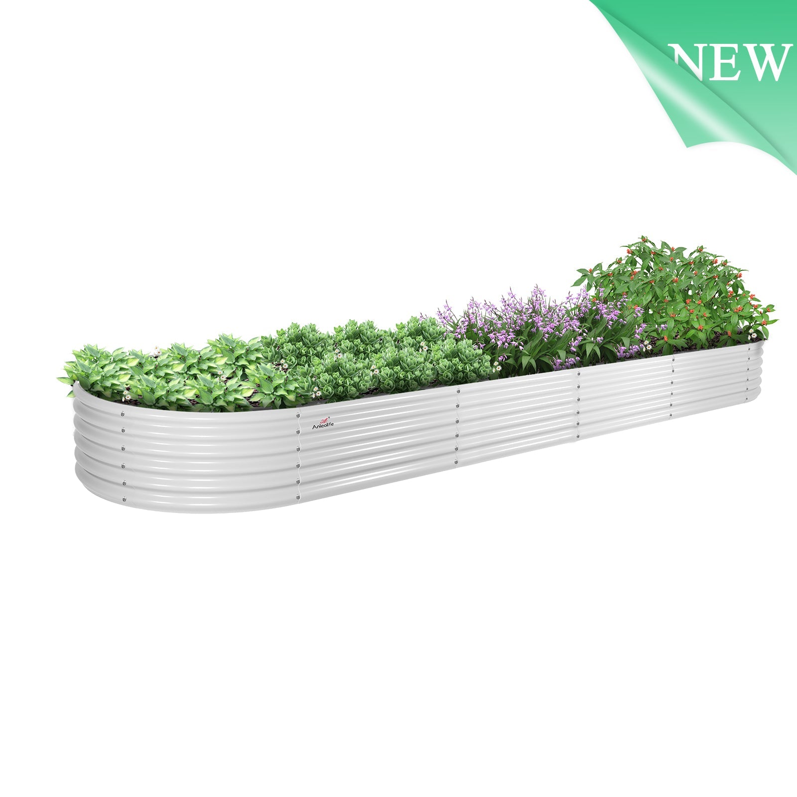 12x3x1.5ft White Oval Galvanized Modular Metal Raised Garden Bed, Super Long for More Growing Acreage