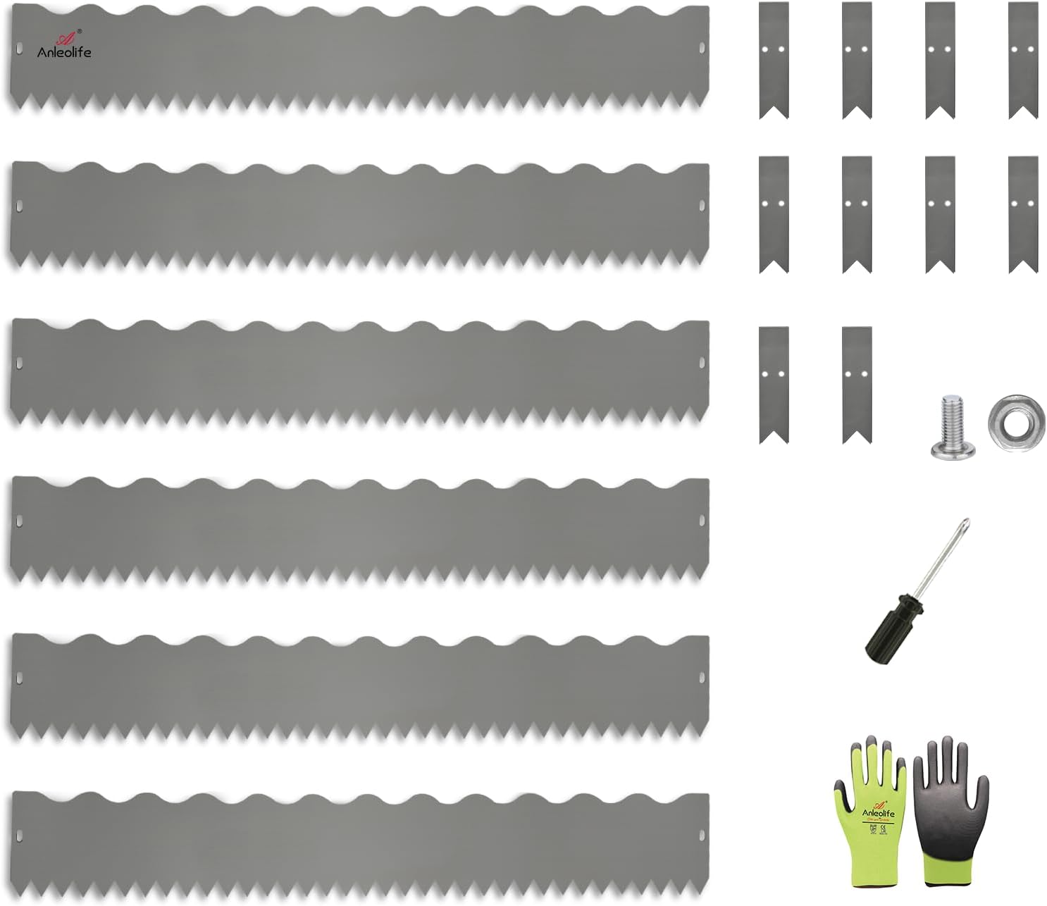 6" x 40" Wavy Edge Galvanized Steel Garden Edging, 6-Pack (20FT Total) - Grey